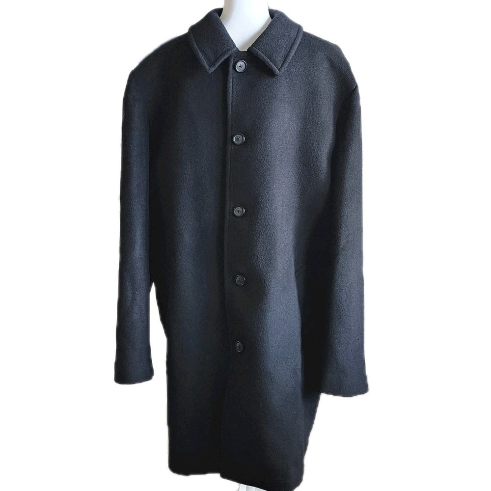 Stafford Overcoat Mens 46L Black 80% Wool Top Coat Casual Career Fall Winter